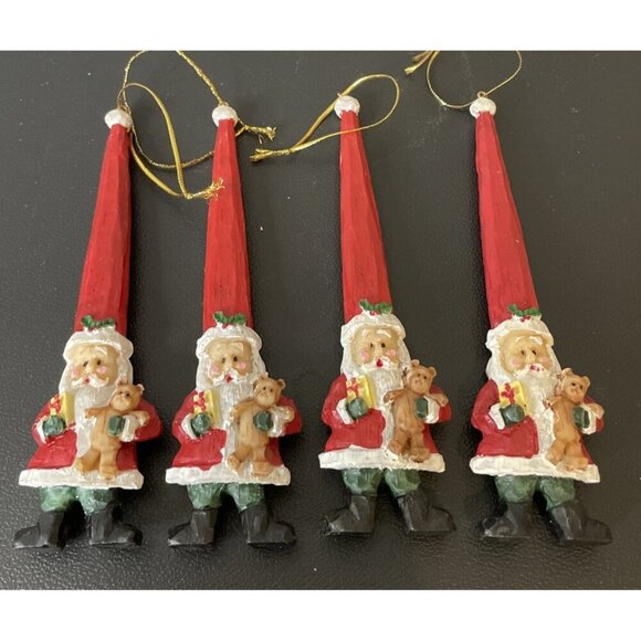 Ganz Resin Santas Christmas Ornaments Long Spiral Hat Teddy Bear Set Of 4‎ - Picture 1 of 3